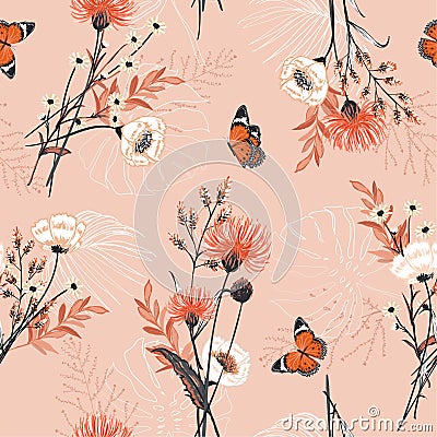 Stylish of many kind of flower, plants ,botanical ,butterfly,s Vector Illustration