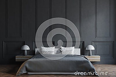 Stylish master bedroom interior, black Stock Photo