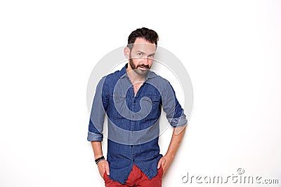 Stylish mature guy posing over white background Stock Photo