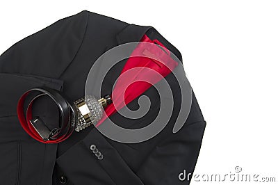 Stylish mens jacket and matching leather belt Stock Photo