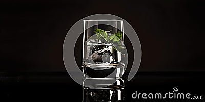 Elegant glass of water with fresh mint leaves, minimalistic still life. conceptual image of purity and freshness Stock Photo