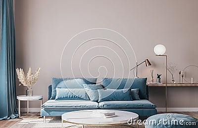 Stylish modern interior of blue living room with luxury home accessories Stock Photo