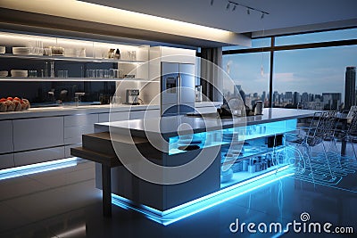 Stylish Modern kitchen interior smarthome. Generate Ai Stock Photo