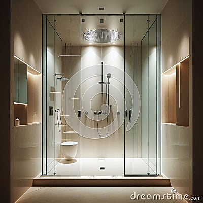 Stylish modern walk in shower unit in pristine bathroom Stock Photo