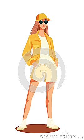 Stylish modern woman in fashion clothes isolated flat cartoon character. Vector fashionable lady summer vogue. Lady in Cartoon Illustration