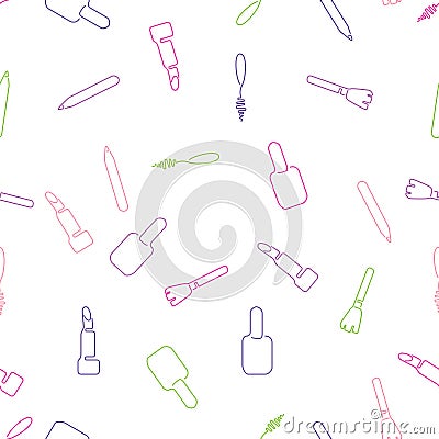 Stylish outline beauty icons. Seamless pattern symbols on a white background. Vector Illustration