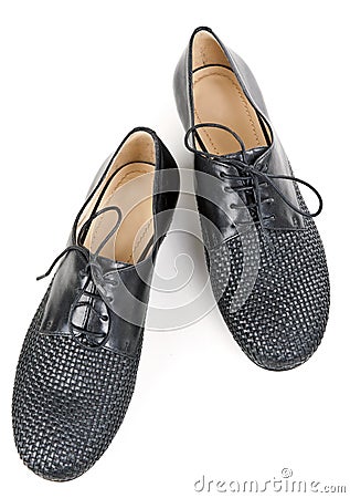 Stylish pair of black leather shoes Stock Photo