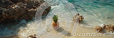 Stylish pineapple basks by the pool in chic sunglasses blending fun and sophistication in the summ Stock Photo