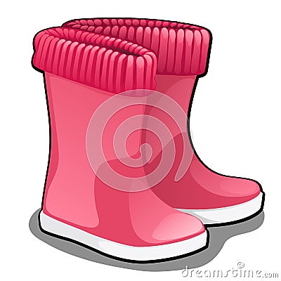 Stylish pink rubber boots or wellingtons isolated on white background. Vector cartoon close-up illustration. Vector Illustration