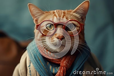 Stylish portrait of a hipster cat dressed as human. Generative AI Stock Photo