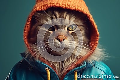 Stylish portrait of a hipster cat dressed as human. Generative AI Stock Photo