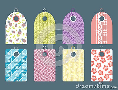 Stylish price clothes tag with pattern sale card stickers collection paper blank business promotion badge vector Vector Illustration