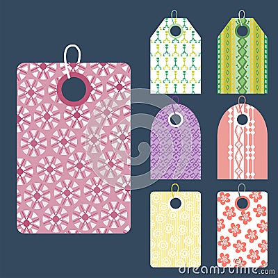 Stylish price clothes tag with pattern sale card stickers collection paper blank business promotion badge vector Vector Illustration