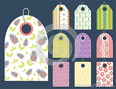 Stylish price clothes tag with pattern sale card stickers collection paper blank business promotion badge vector Vector Illustration