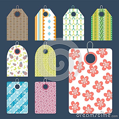 Stylish price clothes tag with pattern sale card stickers collection paper blank business promotion badge vector Vector Illustration