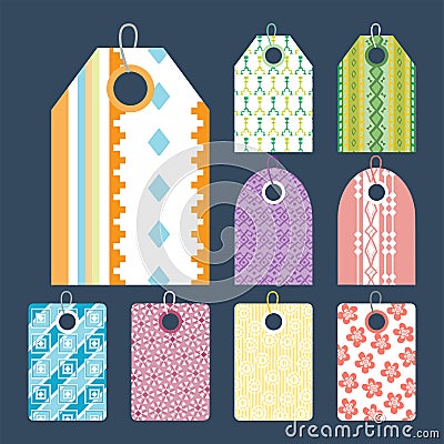 Stylish price clothes tag with pattern sale card stickers collection paper blank business promotion badge vector Vector Illustration