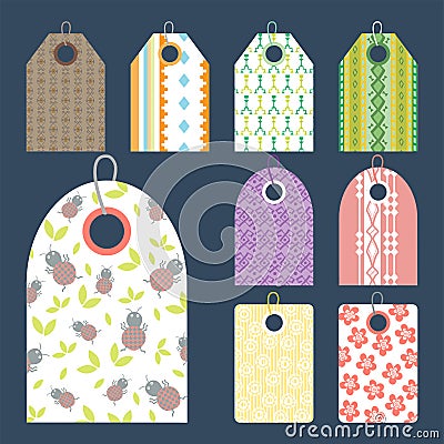 Stylish price clothes tag with pattern sale card stickers collection paper blank business promotion badge vector Vector Illustration