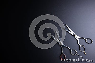 Stylish Professional Barber Scissors, Hair Cutting and Thinning Stock Photo