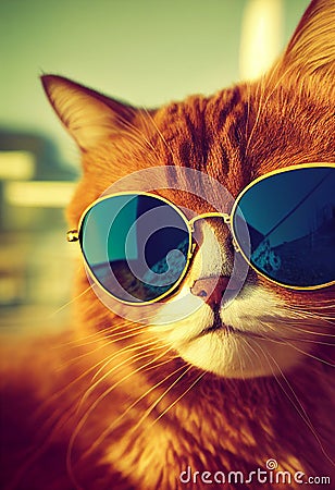 A stylish ragdoll cat with mirrored sunglasses Stock Photo