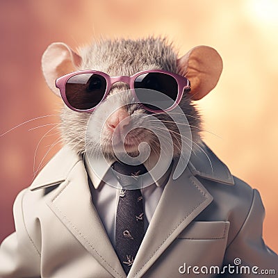 Stylish Rat In Suit And Glasses: A Nostalgic Celebrity Mashup Stock Photo