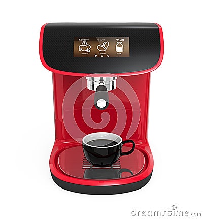 Stylish red coffee machine with touch screen Stock Photo