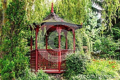 Red pagoda in the garden Stock Photo