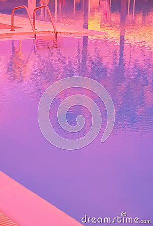 Stylish relax wallpaper..Water background in the pool and palm trees reflection . Minimal in details. Trendy colours design Stock Photo