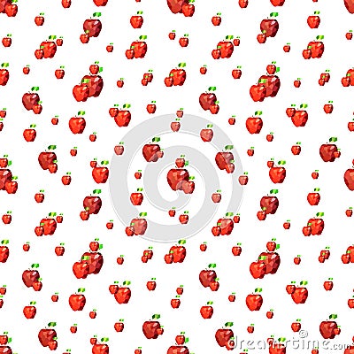 Stylish seamless pattern with random red low-poly apples.Summer digital polygonal fruit ornament on white background Stock Photo