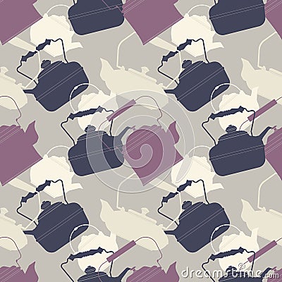 Stylish seamless pattern with retro teapots Vector Illustration