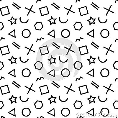 Stylish seamless pattern of simple black geometric shapes on white background. Modern abstract vector background Vector Illustration