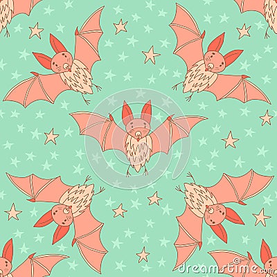 Stylish seamless texture with doodled cartoon bat Vector Illustration