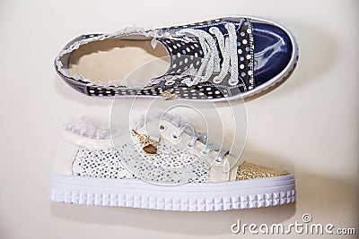 Stylish shoes with rhinestones, women's shoes Stock Photo