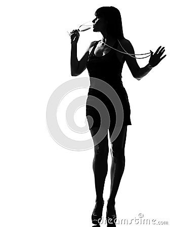 Stylish silhouette woman drinking champagne Stock Photo