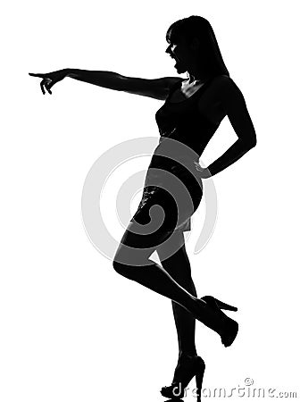 Stylish silhouette woman laughing pointing Stock Photo