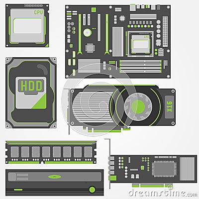 Stylish, Simple Computer Parts Vector Illustration