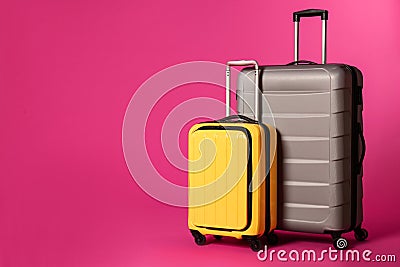 Stylish suitcases on color background Stock Photo