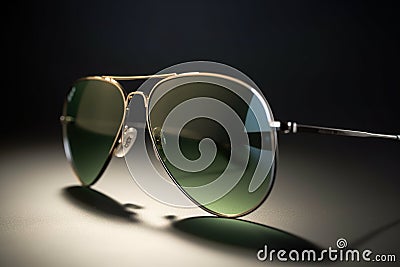 Stylish sunglasses on blackbackground with reflection, generative AI image Stock Photo