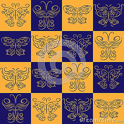 Stylish symmetrical seamless pattern with different butterflies Vector Illustration