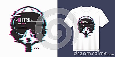 Stylish t-shirt and apparel trendy design with glitchy flight he Vector Illustration