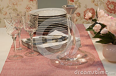 Stylish table decoration in pink Stock Photo
