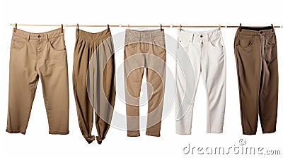 Stylish Tan Womens Pants: Androgynous, Multiple Styles, White & Bronze Stock Photo