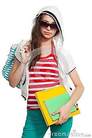 Stylish teenage girl with books Stock Photo
