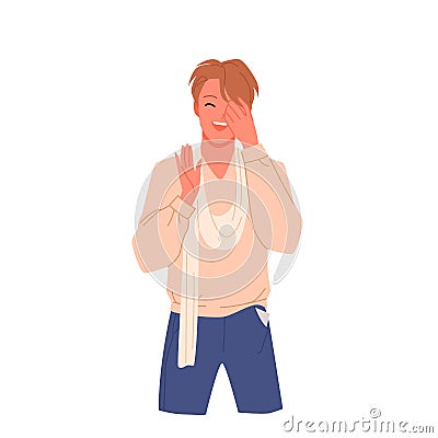 Stylish teenager with happy comic face expression and laughing out loudly. Vector Illustration