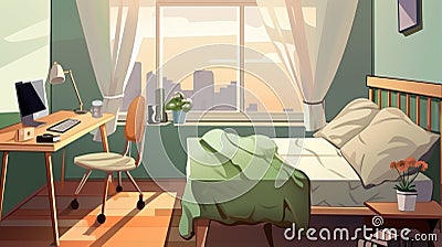 Stylish teenager room interior with computer, comfortable bed and painting easel. generative ai Stock Photo