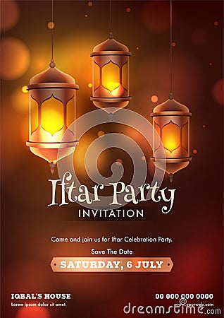 Stylish text of Iftar Party Invitation card or flyer design. Stock Photo