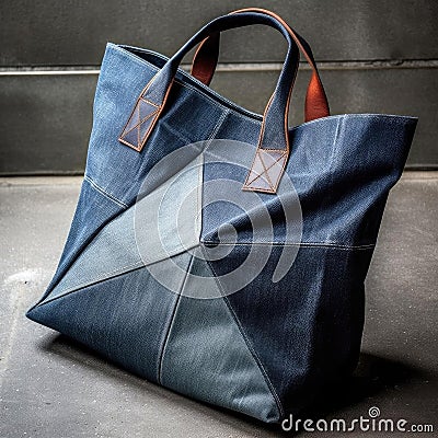 A stylish tote bag made from repurposed denim material Stock Photo