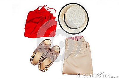 Stylish, trendy feminine clothes and accessories. Stock Photo