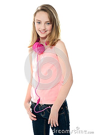 Stylish trendy girl with headphones Stock Photo