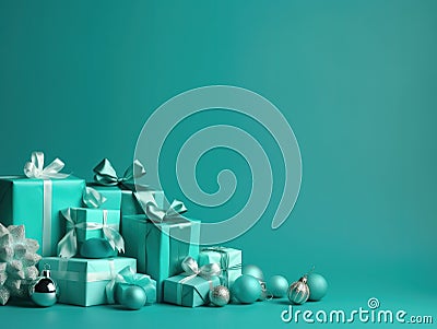 Stylish Turquoise Christmas Decorations And Gifts Stock Photo