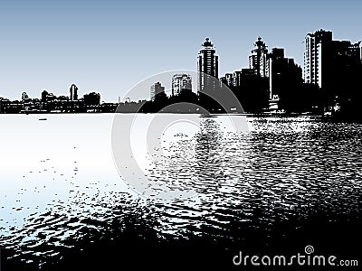 Stylish urban city and river. Stock Photo